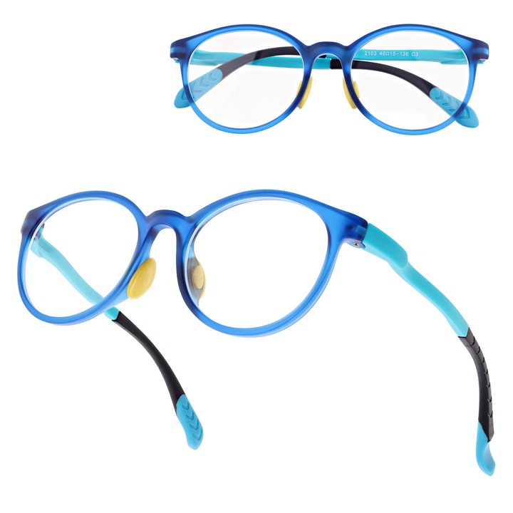 Ochelari de vedere pentru copii, Stylion, cu filtru Blue Light, set cu accesorii, culoare albastra, dimensiuni 12.8x4.5cm