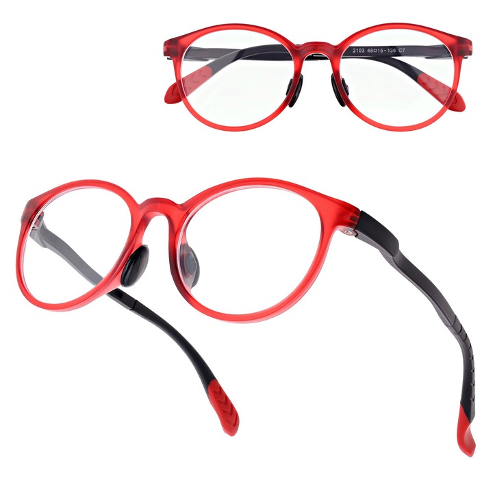 Ochelari de vedere pentru copii, Stylion, cu filtru Blue Light, bordo-negru, set cu accesorii
