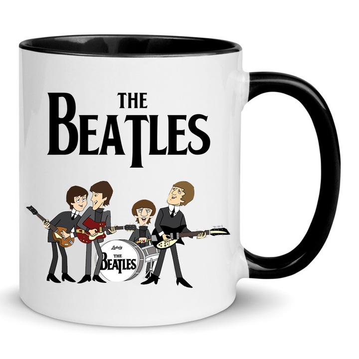 Cana ceramica The Beatles No.15, alb si negru, 330ml, design minimalist, rezistent la masina de spalat