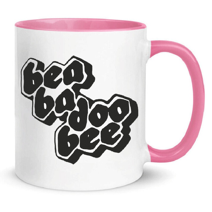 Cana din portelan Beabadoobee No.2, alb si roz, 330ml, set pentru cafea si ceai, rezistent la masina de spalat.