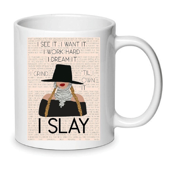 Cana ceramica "I Slay" 330ml, alba, design minimalist