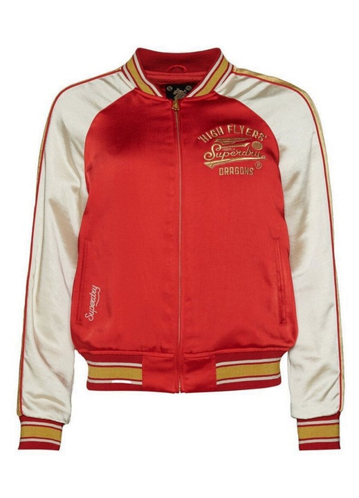 Geaca bomber dama Superdry, rosie, cu broderii, poliester, L INTL