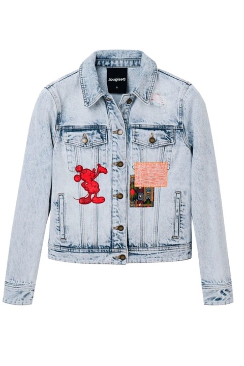 Geaca de dama Desigual, denim, Mickey Mouse, albastru, bumbac, XS INTL