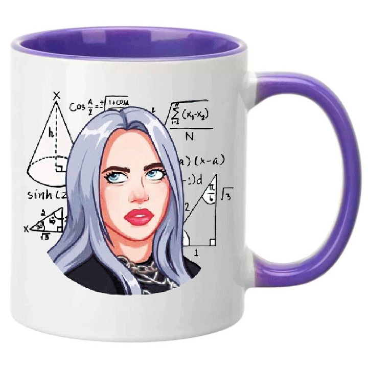 Cana ceramica Billie Eilish No.13, alb si mov, 330ml, design modern