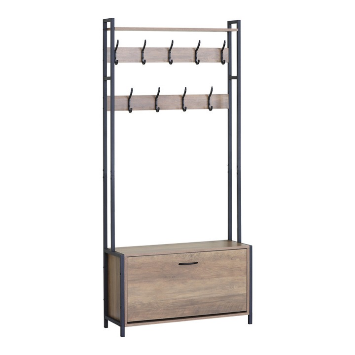 Mobila hol Ventoria, natural/negru, 84x30x182 cm