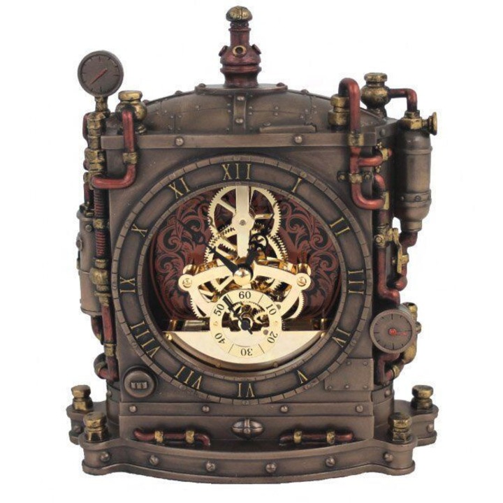 Italfama dekoratív óra, gőzgép modell, 20cm