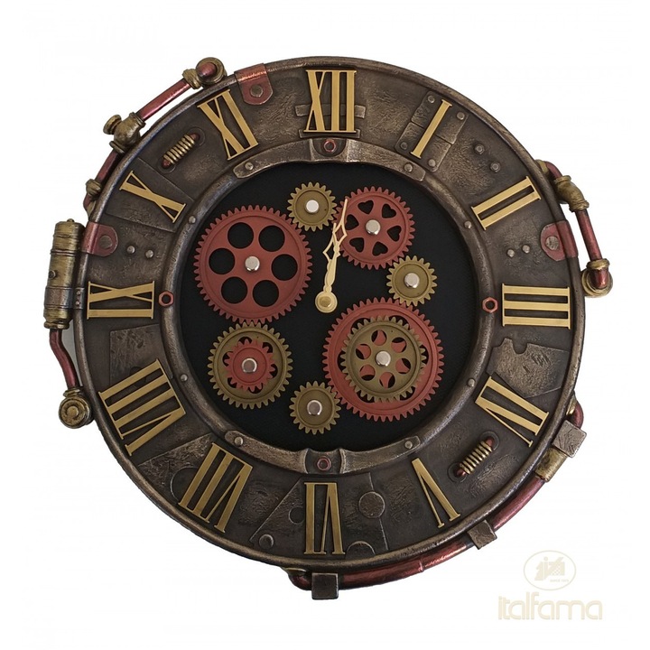 Italfama Steampunk dekoratív óra mozgó szerkezetekkel, 36cm, bronzolt