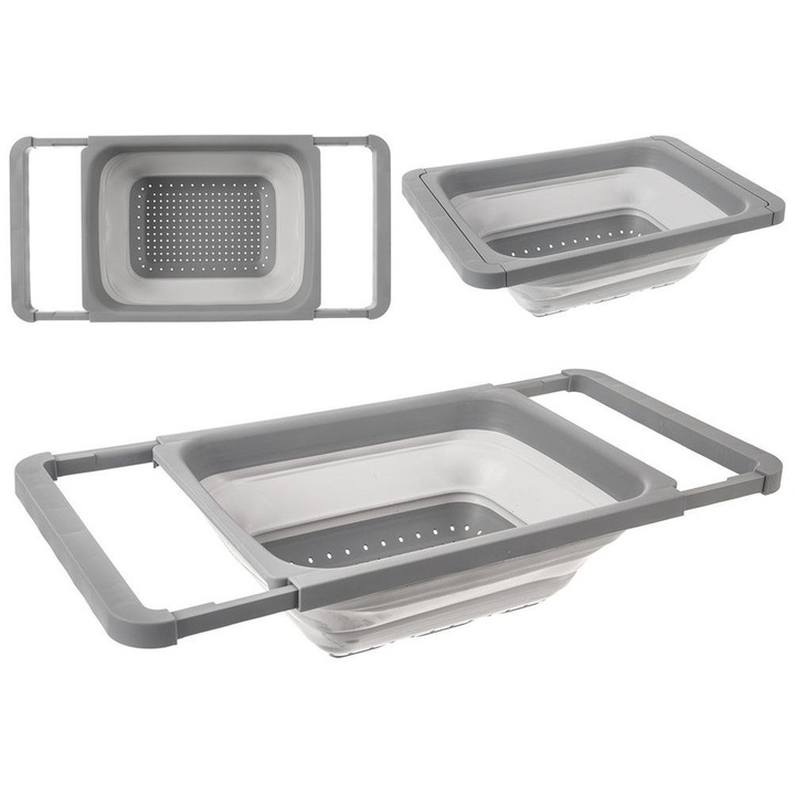 Цедка, Artemis, силикон, сива, 55x26.5x12см, сгъваема, с разтегателни дръжки