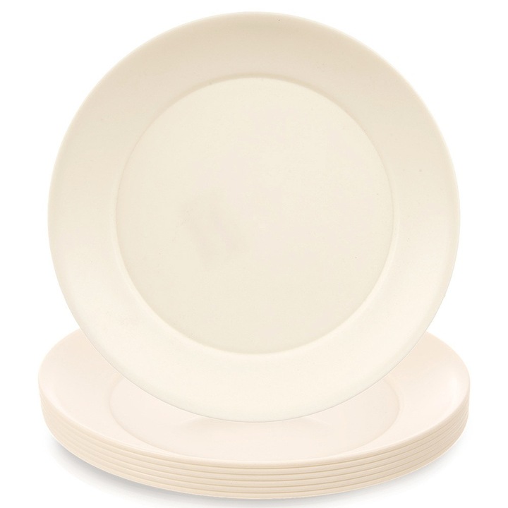 6 darab műanyag tányér készlet, Artemis, 20,5x20,5 cm, krém, újrahasználható
