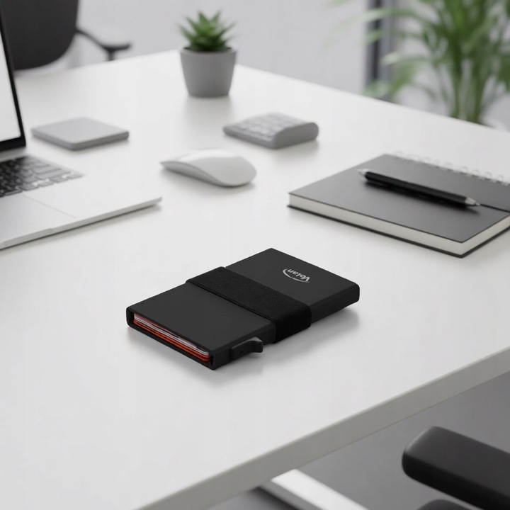 Тънък алуминиев портфейл за карти Банкова карта CardHolder, VOLAN®, RFID/NFC безконтактна защита на кредитни карти, за 6 карти, изскачащ държач за карти, 9.8 x 6.2 см, черен