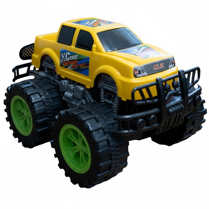 Masina Monster Truck MASTPAD pentru copii, off-road 4x4 cu roti mari, jucarie auto de teren, rezistenta, 3+ ani, galben