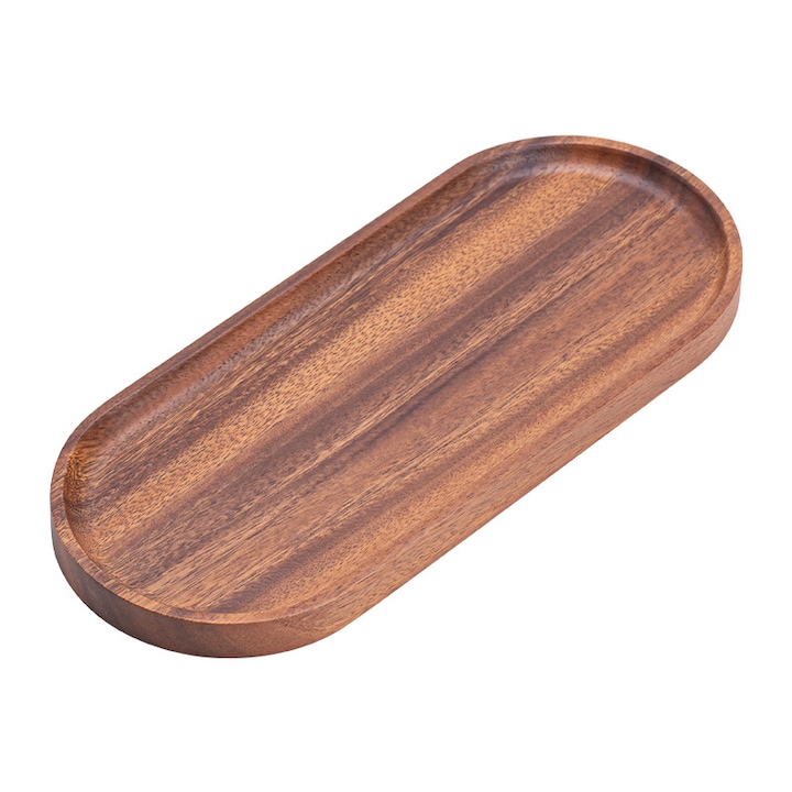 Tava din nuc sud-american, tava ovala mare, pentru cafea si patiserii, realizata dintr-o singura bucata de lemn fara imbinari, material generos, suprafata neteda si fina, 30×12,5×2 cm, 300 g