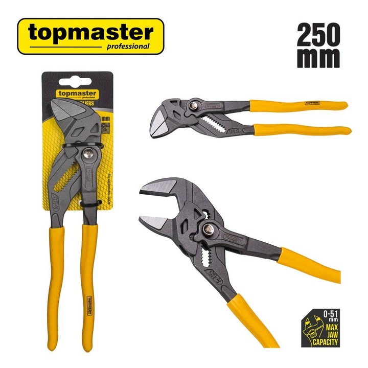 Cleste papagal reglabil Topmaster 250mm, 51mm falci, Cr-V