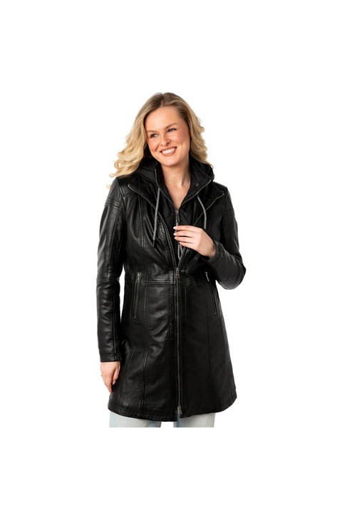 Geaca Lunga de Piele Dama Mauritius Neagra MWMilene XXL