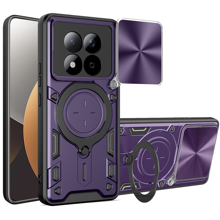 Husa LensCover KickStand pentru Xiaomi Redmi Note 15 Pro 5G, Inel Magnetic, Strong Shock Absortion, Design Fusion Protect, Drop Protection, Mov