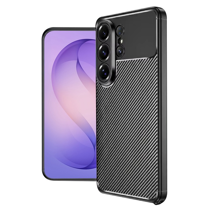 Защитен калъф за Samsung Galaxy S26 Ultra Auto Focus Slim, против надраскване, с карбонови влакна и защита на обектива - черен