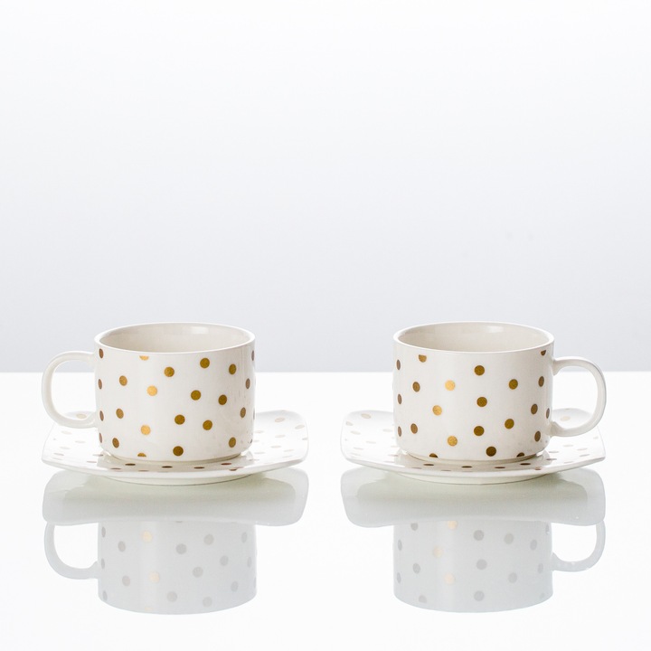 Set de 2 cesti cu 2 farfurioare, 180 ml - Dotted Collection