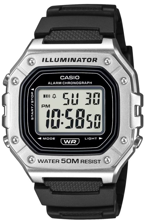 Ceas barbatesc Casio W-218HM-7AVDF, digital, rezistent la apa 50m, iluminare LED, negru, 44x43mm, set cu cutie originala