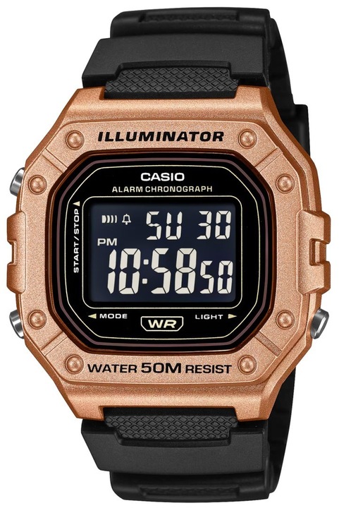 Ceas barbatesc Casio W-218HM-5BVDF, digital, negru, cu iluminare LED, set cu cutie originala