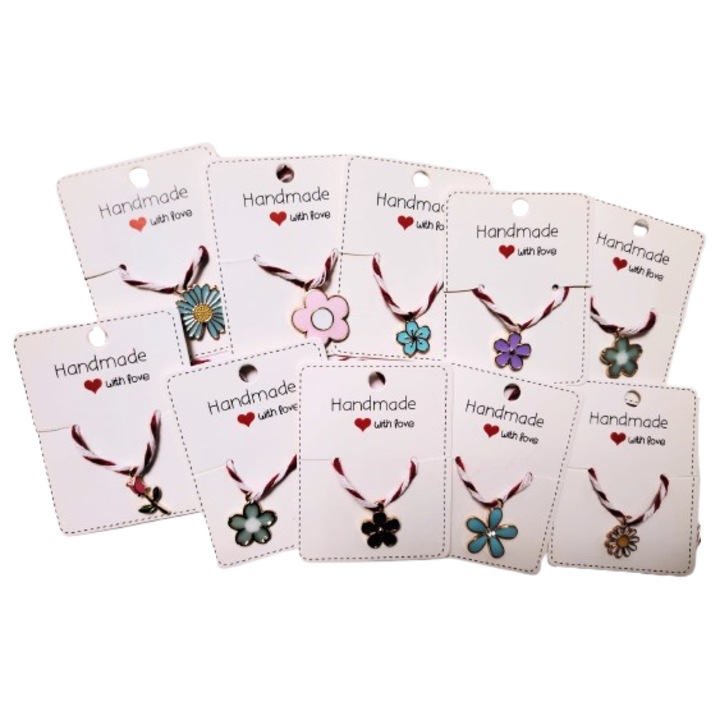 Set 10 martisoare handmade, elegante, model floral, ambalate individual, pentru orice varsta, culori mixte