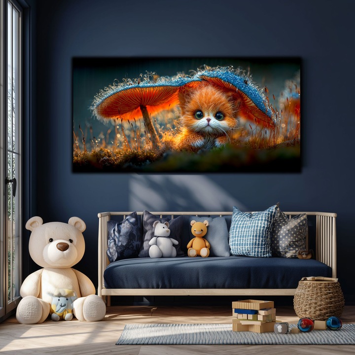 Tablou Canvas Premium Art-Zen, Camera Copiilor, Design Original, Print Grafic de Top, Sasiu Solid Lemn, 120x60 cm