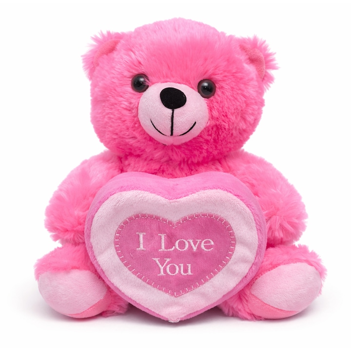Ursulet de Plus cu Cutie Depozitare, Forma Inimioara, Mesaj I Love You, Roz, 25cm