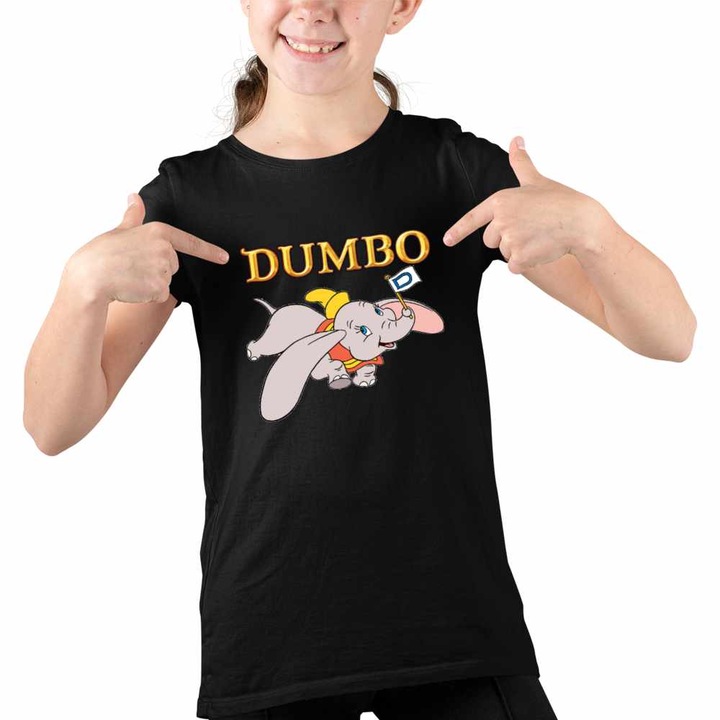 Tricou Copii Fete Dumbo Elefantel Zburator Circ, Fekete