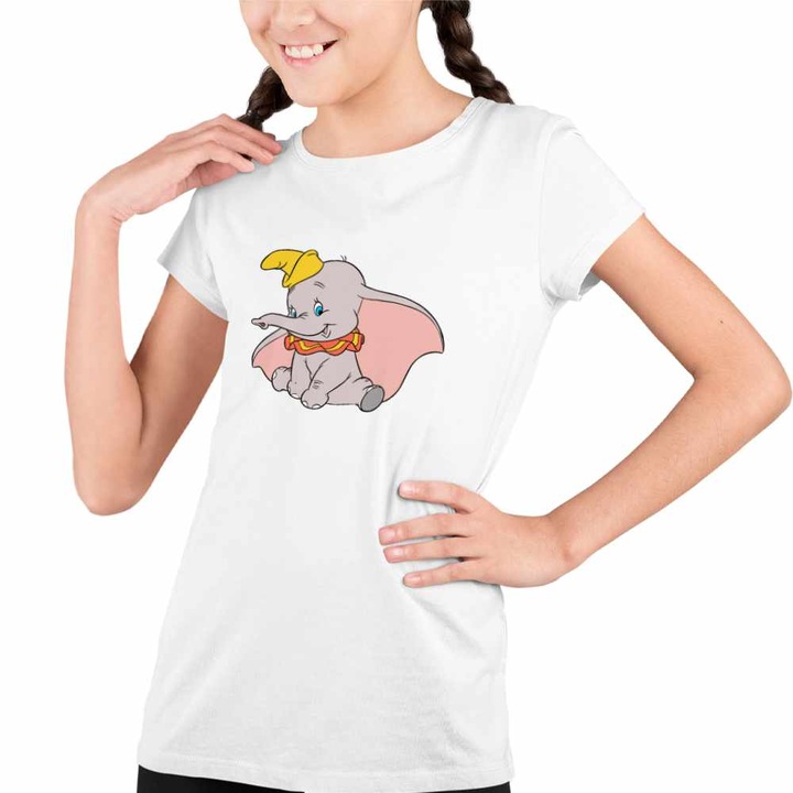 Tricou Copii Fete Dumbo Elefant Circ Zburator Urechi Mari, Fehér