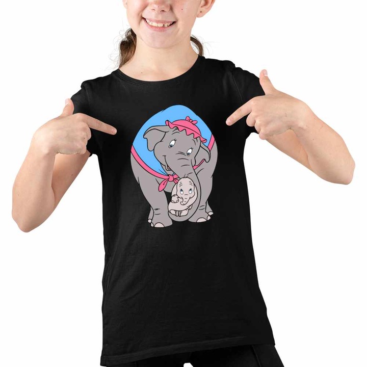 Tricou Copii Fete Dumbo Mama Jumbo Circ Clovn, Fekete