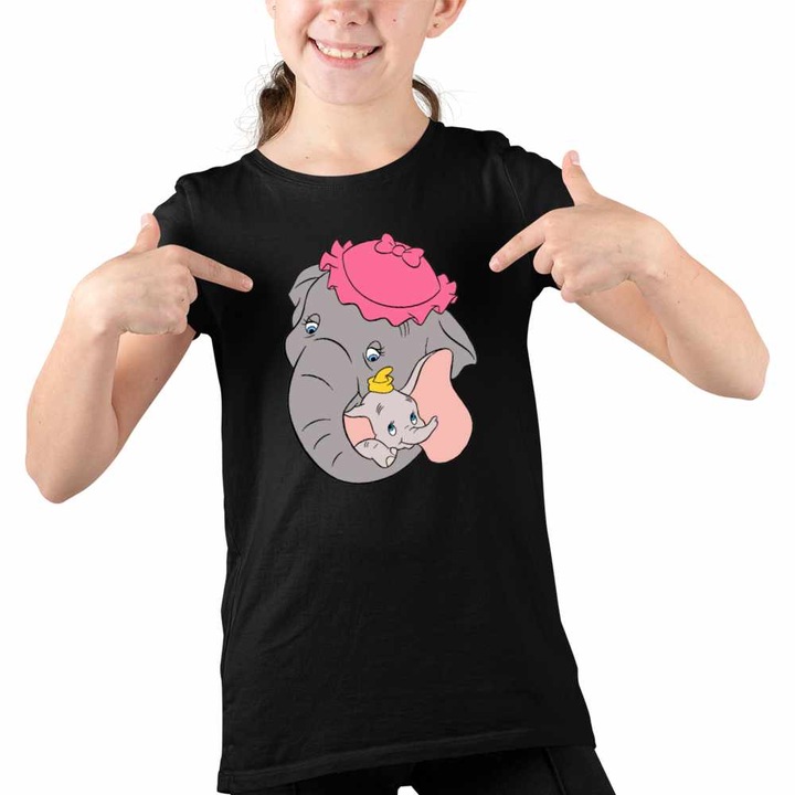 Tricou Copii Fete Dumbo Jumbo Love Elefant Circ, Fekete