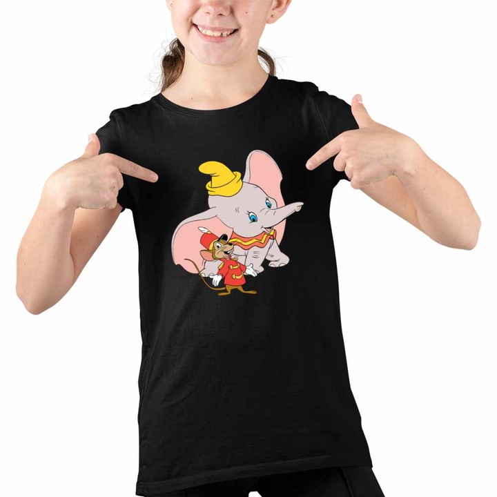 Tricou Copii Fete Dumbo Timothy Soricel Elefant Circ, Fekete
