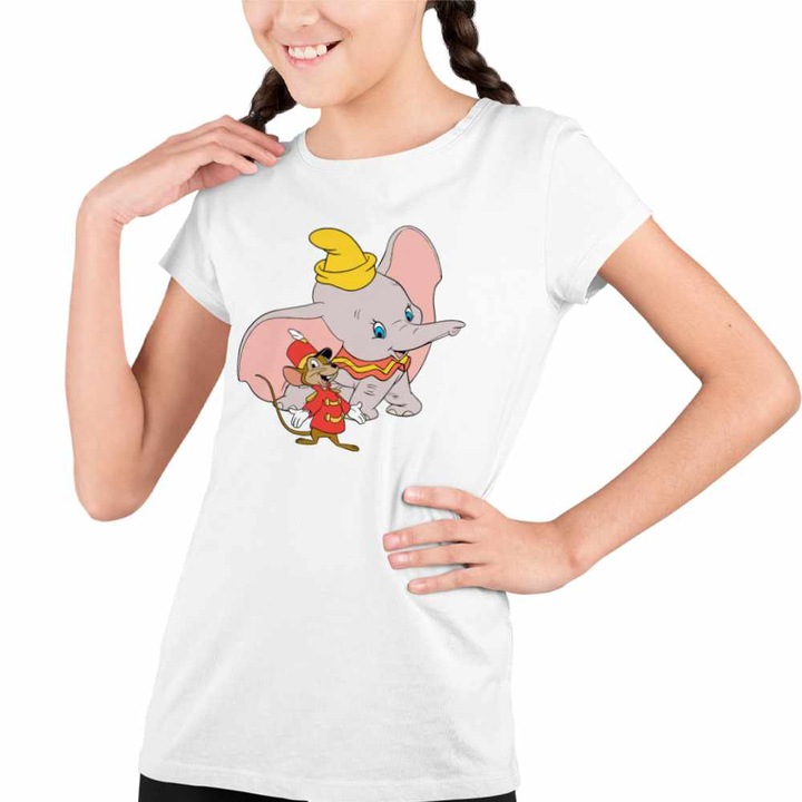 Tricou Copii Fete Dumbo Timothy Soricel Elefant Circ, Fehér