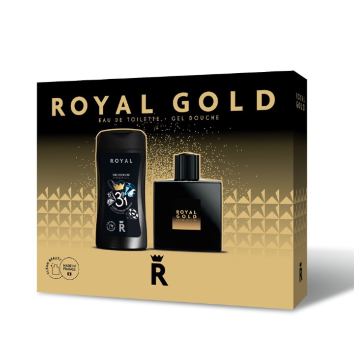 Set cadou barbati Royal Gold, Corania, Apa de parfum 100 ml + gel de dus 250 ml