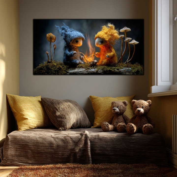 Tablou Canvas Premium Art-Zen, Camera Copiilor, Design Original, Print Grafic de Top, Sasiu Solid Lemn, 120x60 cm