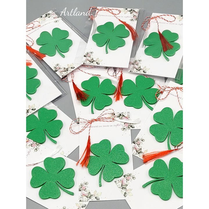 Set de 10 martisoare cu trifoi 3D cu magnetel