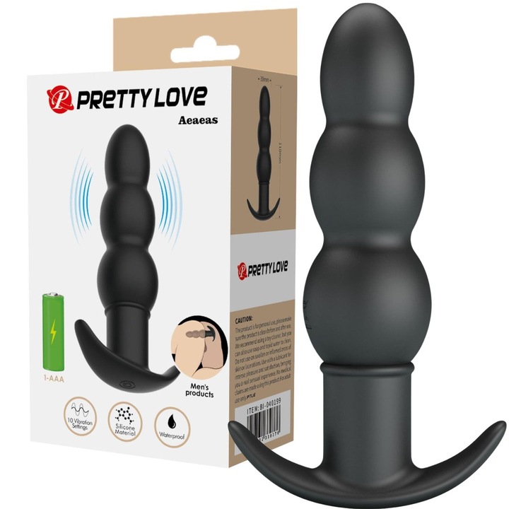 Plug anális vibrátor Pretty Love Aeaeeas, szilikon, 11cm x 3cm, fekete, 10 vibrációs mód