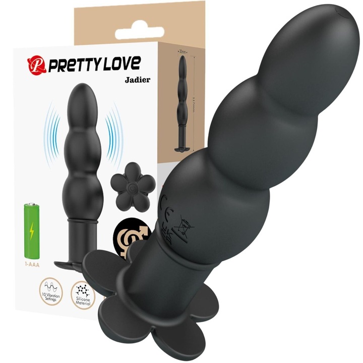 Dop anál vibrátor Pretty Love Jadier, 10 rezgési mód, szilikon, fekete, 11x3cm