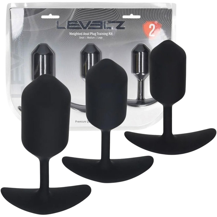 3 db súlyozott szilikon anális dugó szett, fekete, fokozatos méretek 9x3cm, 10x3.5cm, 11x4cm