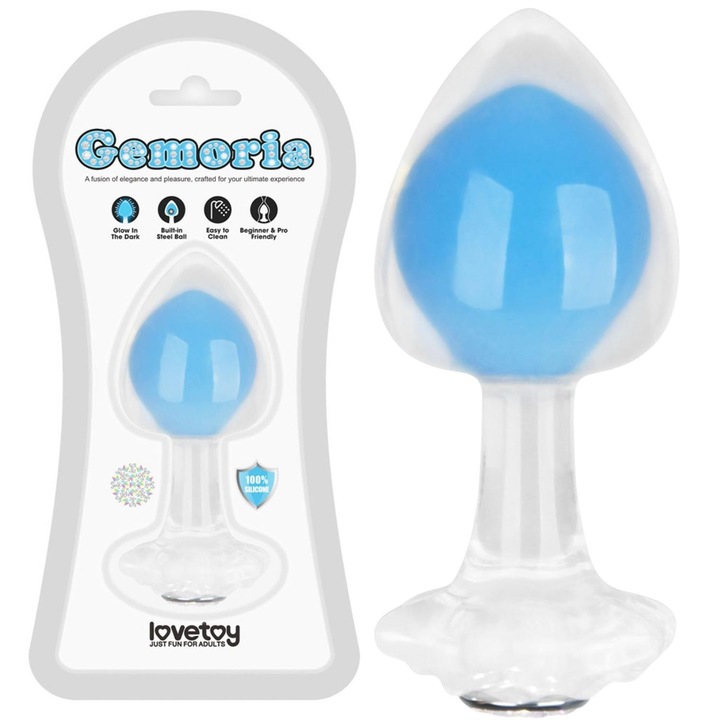 Dop anál Gemoria, szilikon, sötétben világító, gravitációs golyó, 11,3x3,8cm, kék