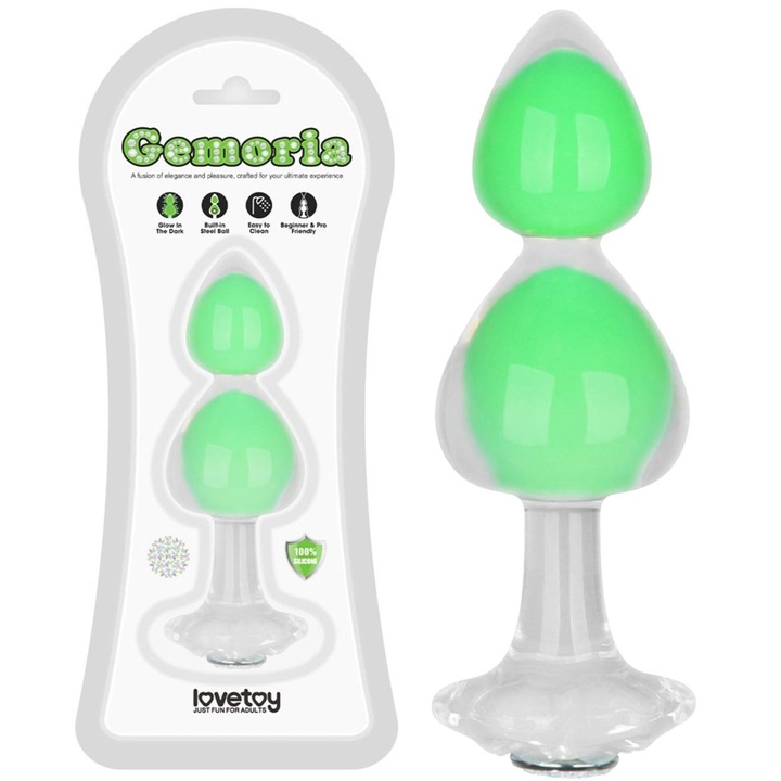 Dop anál Gemoria, szilikon, sötétben világító, gravitációs golyó, zöld, 15x4,8cm