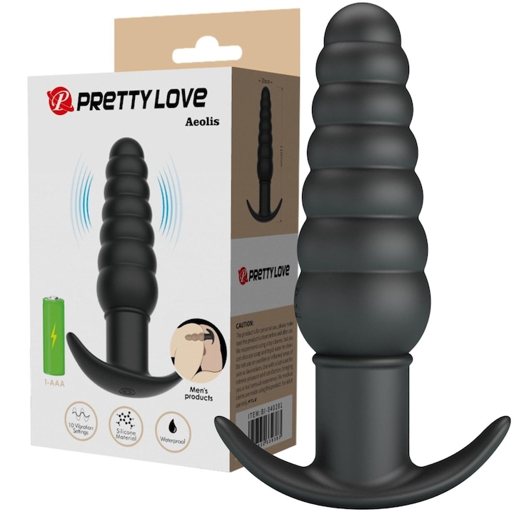 Dop anál vibrátor Pretty Love Aeolis, szilikon, 10 rezgésmód, fekete, 11x3cm