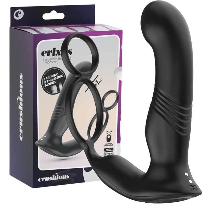 Prosztatamasszírozó, CRUSHIOUS ERIXOS, vibrációs és távirányítós, fekete, 16,5cm x 3,5cm