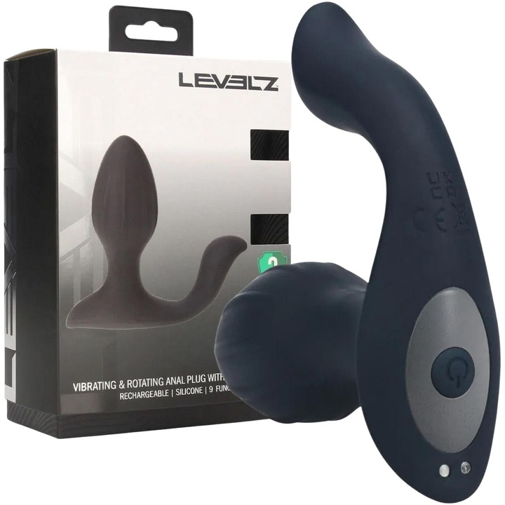 Fekete, 10,7x3,7cm-es, újratölthető anális vibrátor forgó golyós stimulátorral