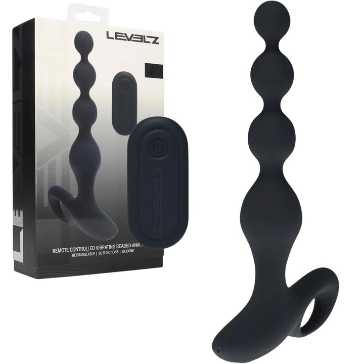Szilikon anál vibrátor távirányítóval és gyöngyökkel, 10 rezgési mód, fekete, Levelz