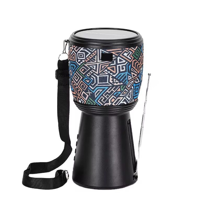 Boxa portabila bluetooth cu incarcare solara, cu radio FM si lanterna, albastru-inflorat