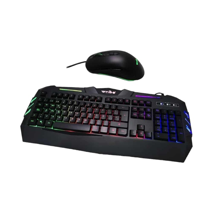Set tastatura si mouse Gaming Weibo, LED RGB, 104 taste, 2400 DPI, 400x165x3.5mm, 130x65x40mm
