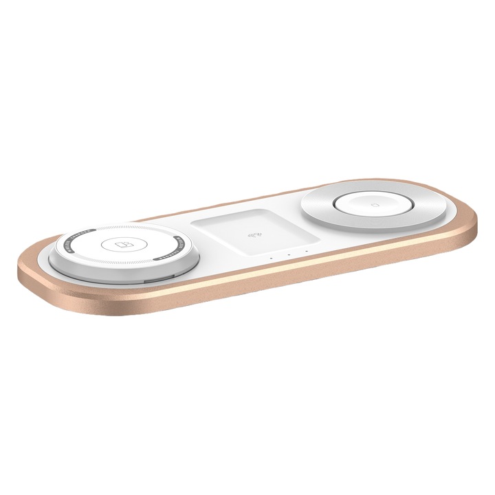 Incarcator wireless pentru telefon, incarcare rapida, pliabil, design magnetic, compatibil cu ceasuri si casti, portabil, auriu