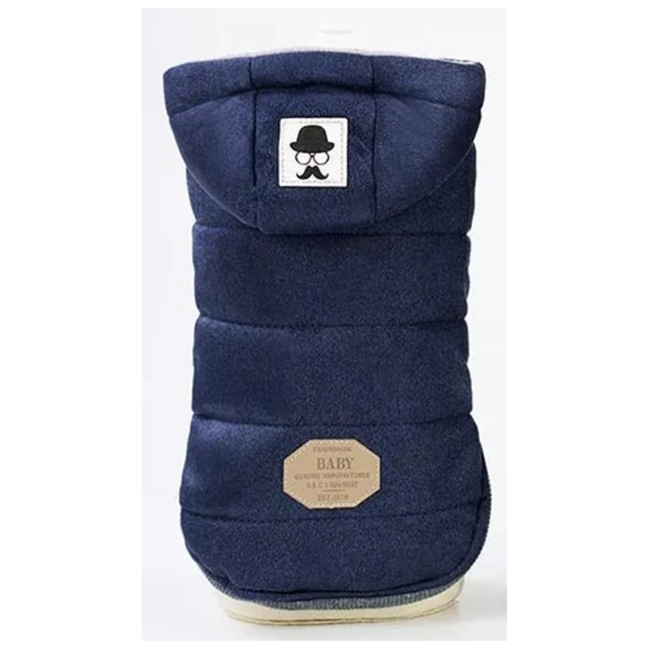 Geacă de iarnă pentru câini Baby, cu glugă, bleumarin, mărime XL, design cu două picioare