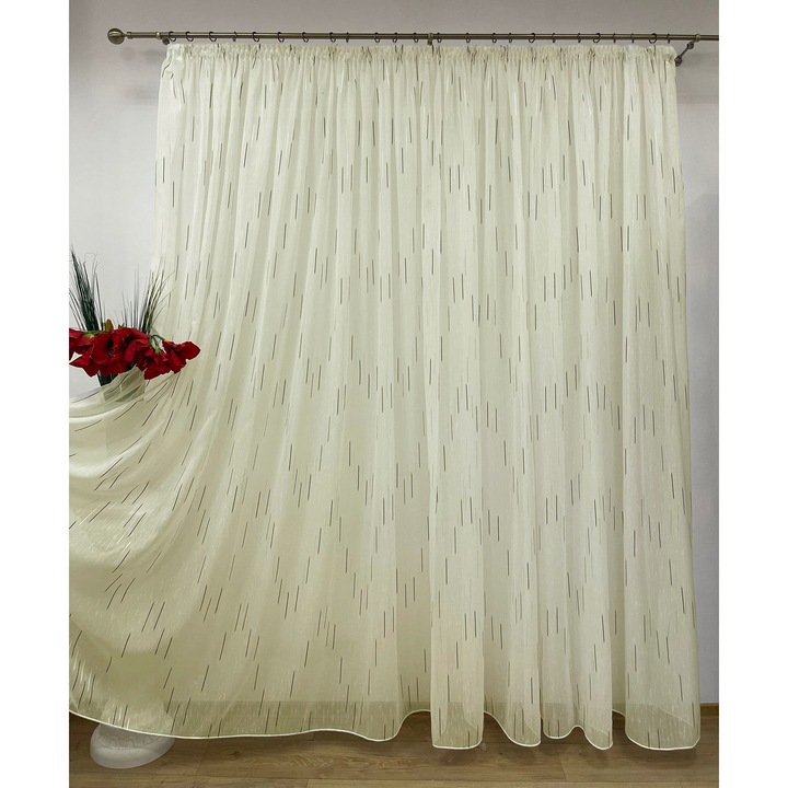 Perdea brodata mecanic, cu rejansa, culoare ivoire/negru, din colectia "Joc de linii" by Liz Line, 600x245cm PD1246