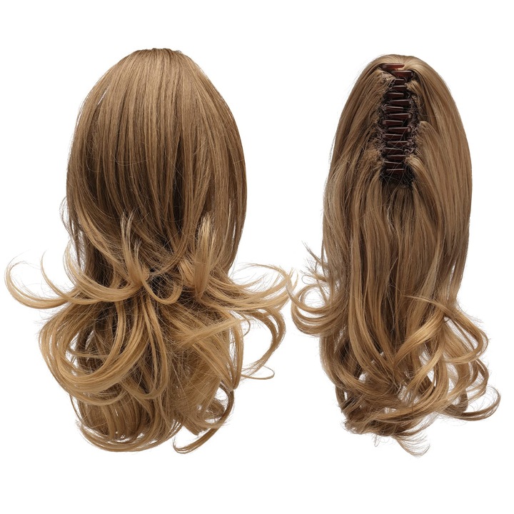 Extensie par clip-in Sofeiyan, sintetic ondulat, Golden Brown - Ash Brown, 33 cm